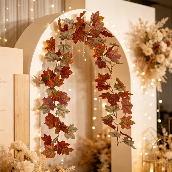 Euahivb Artificial Maple Leaf Vine 69 Inch Fall Hanging Garland for Cabinet Mantel Home Decor Autumn Harvest Holiday Festival Supplies