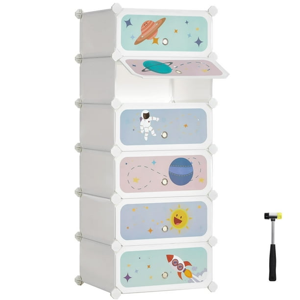 Estantería Modular Infantil de 6 Cubos, Zapatero Infantil, 43 x 31 x 105 cm, Armario Modular, para Ropa, Juguetes, Blanco