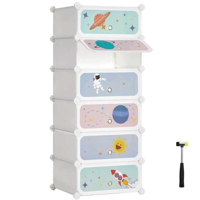 Estantería Modular Infantil de 6 Cubos, Zapatero Infantil, 43 x 31 x 105 cm, Armario Modular, para Ropa, Juguetes, Blanco