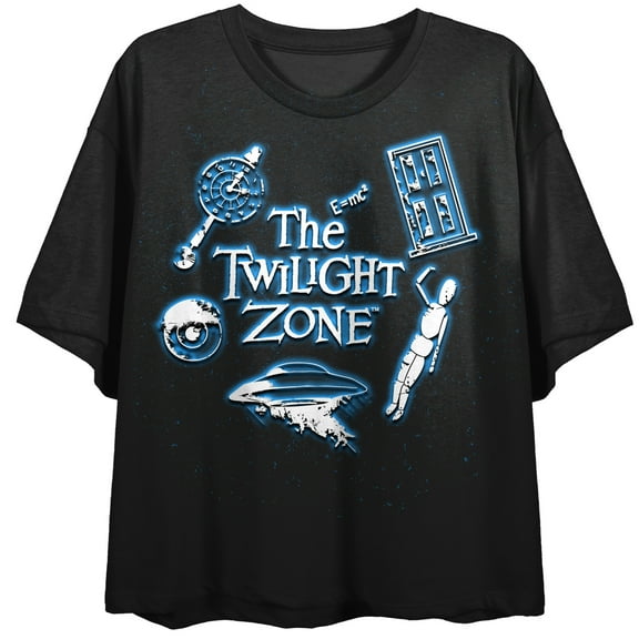 Twilight Zone Icons Women's Black Short Sleeve Crop Tee-L