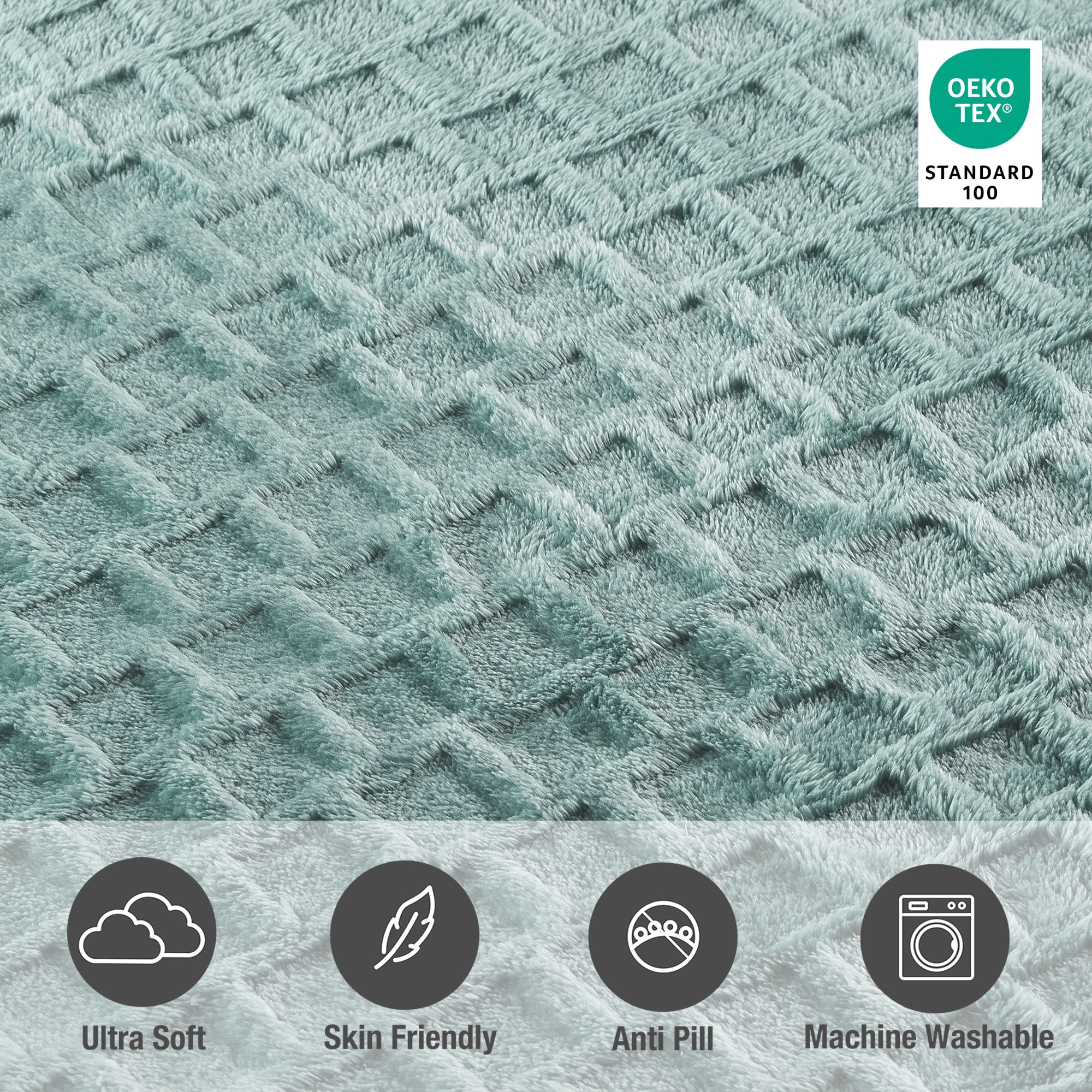 CBCHome Velvet Plush Jacquard Tile Throw Blanket for Couch - Buttery Soft, Cozy Throw, Cute Gifts for Women (Aqua, 50" x 60")