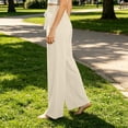 thumbnail image 4 of JSROAC Wide Leg Pants for Womens Smocked High Waist Dressy Casual Trousers Tie Front Solid Color Gauze Lounge Pants With Pockets Fall Fashion, 4 of 6