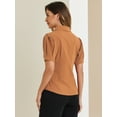 thumbnail image 4 of DARING DIVA Women's Puff Sleeve Point Collar Essential Office Shirt L Brown, 4 of 6