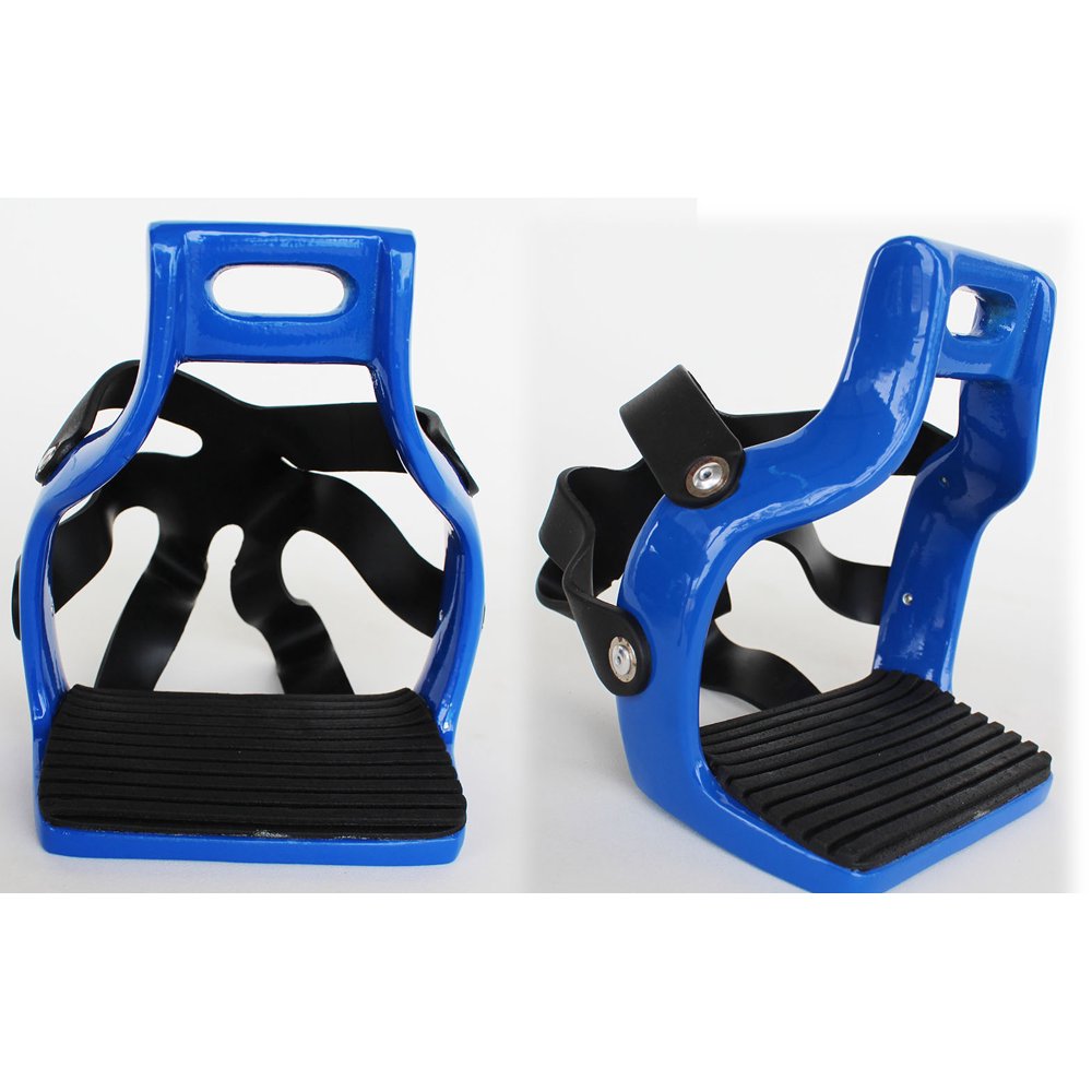 41/2" Wide English Aluminum Endurance Safety Cage Saddle Stirrups Blue