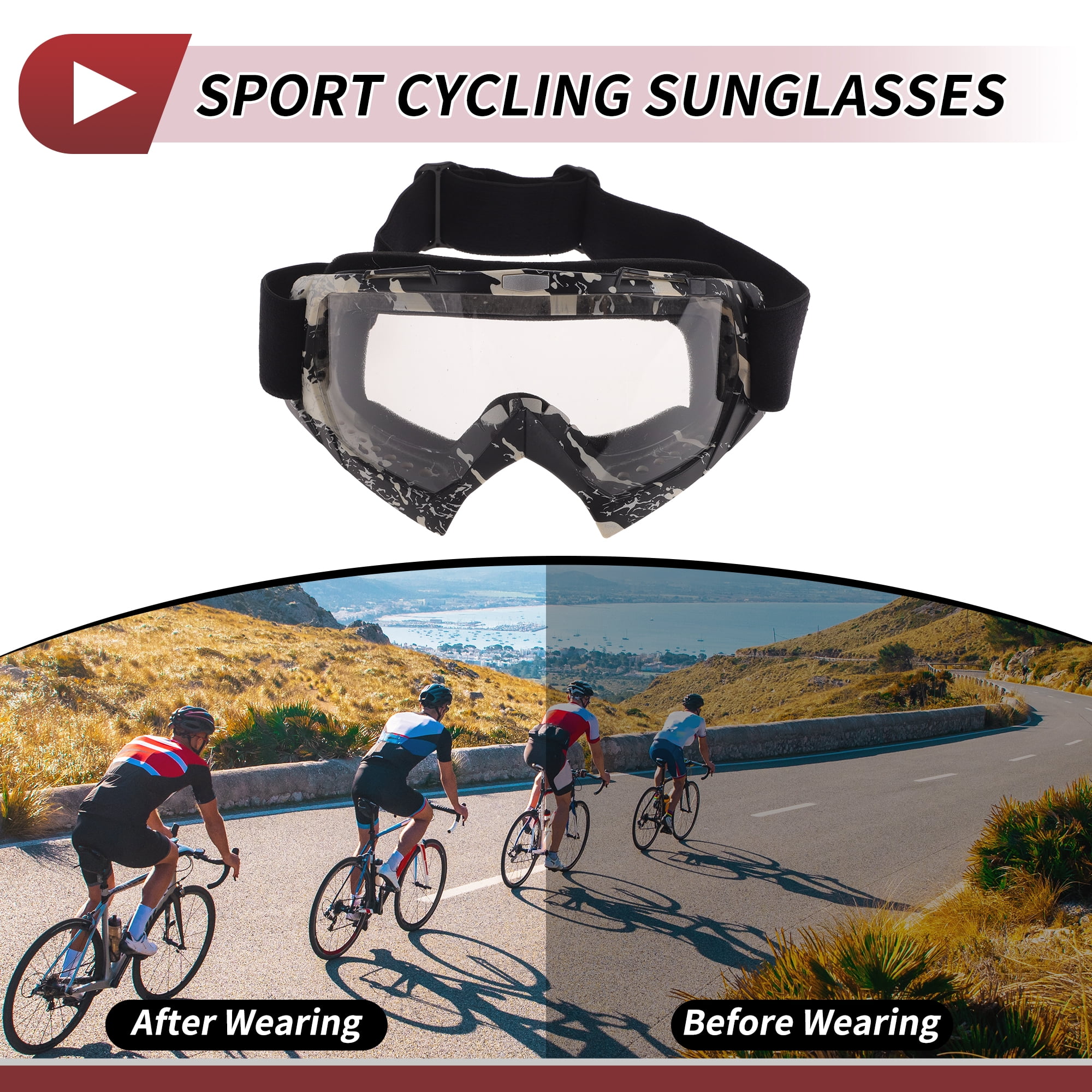 Unique Bargains Motorcycle Riding Goggles PC Cycling Sunglasses Clear Lens Black White Frame