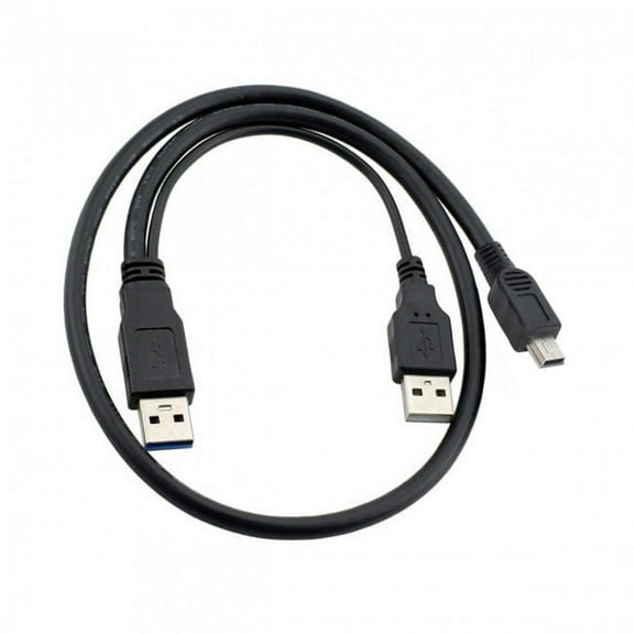 JSER USB2.0 Dual Two A type Male to Mini 5-Pin male Y Cable for Hard Disk Drive Case