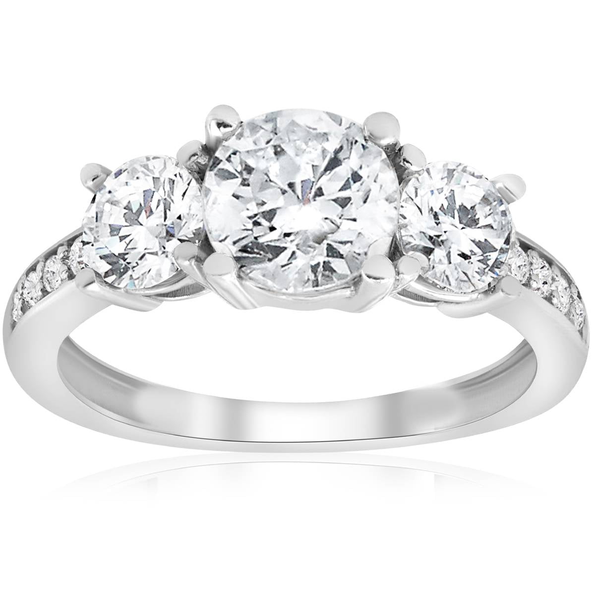 1 5/8 ct Round Diamond 3 Stone Engagement Ring White Gold Solitaire
