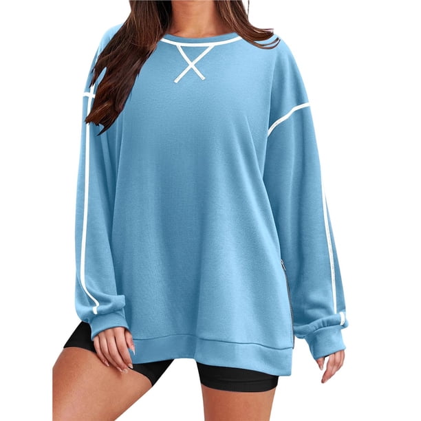 Sudaderas de Mujer de Larga, Cuello Redondo, Estilo Pullover, Ideales para Otoño e Invierno. con Cremallera Lateral, Perfectas para Salir. Azul M