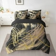 thumbnail image 2 of jejeloiu Aesthetic Geometric Art Bedding Comforter Set 7pcs,Geometric Lines Queen Bedding Sets,Gold Black Brown Queen Sheet Sets,Lightweight Room Decor Reversible, 2 of 8