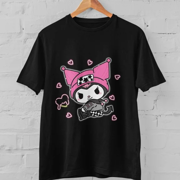 Reprint Rare Kawaii Kuromi Devil Girl T-Shirt Pink Punk Gothic Anime Graphic Casual Unisex