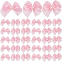 72Pcs Pink Coquette Bows Decor Valentine Bowknot Bows 1 Inch Mini Imitation Pearls Fabric Ribbon Flowers Accessories DIY