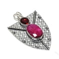 thumbnail image 2 of Red Jade, Garnet Gemstone 925 Sterling Silver Jewelry Pendant 2.68", 2 of 2