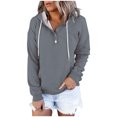 thumbnail image 2 of WEAIXIMIUNG Chandails en Molleton Graphiques pour Femmes Grande Taille Automne et Hiver Style de Rue à la Mode Couleur Unie Col à Boutons Poche Cordon de Serrage Chandail à Capuchon de Sport Décontracté, 2 of 6