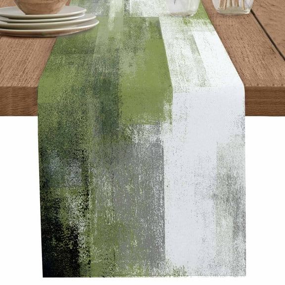 nqOlkjepod Sage Green Ombre Table Runner 36 Inches Long Farmhouse Dress Scarves, Vintage Shabby Abstract Plaid Art Dining Tablerunner for Coffee Table/Kitchen Island/Party Décor, Small 13" x 36"