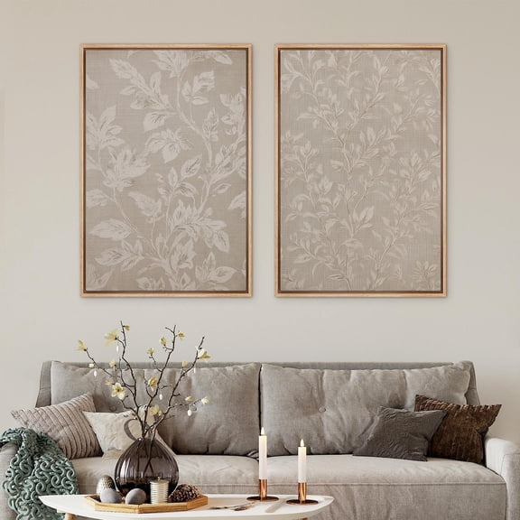 UNFFRAMED Vintage Botanical Leaf Wall Art Set Of 2, Neutral Floral Prints, Rustic Farmhouse Nature Artwork For Living Room Decor Set 2 Prints 8x12