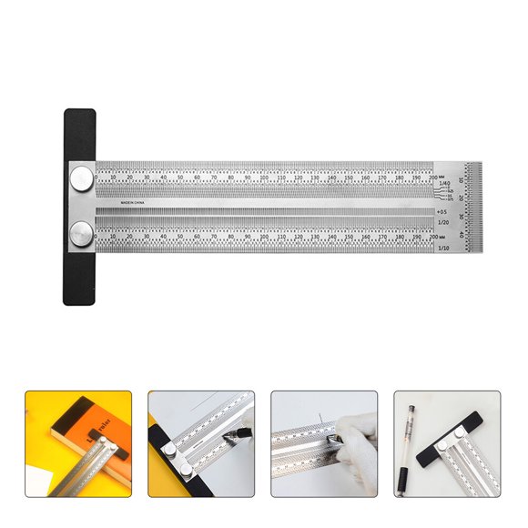 Phenofice 1Pc Stainless Steel Straight Rule Woodworking Try Square Crafting Precise Carpentry Ruler Plated Silver
