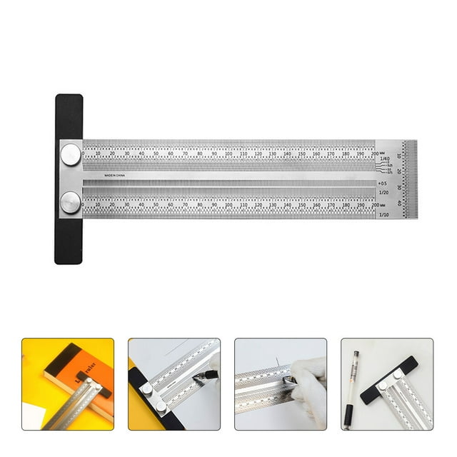Phenofice 1Pc Stainless Steel Straight Rule Woodworking Try Square Crafting Precise Carpentry Ruler Plated Silver