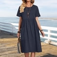 thumbnail image 3 of ZenCart Women's Cotton Linen Summer Dress Round Neck Short Sleeve Midi Dress Loose Casual Beach Vacation Flowy Dress with Pockets, 3 of 8