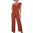thumbnail image 2 of Womens V Neck Jumpsuit Open Back Sleeveless Ruffle High Waist Long Slim Straight Jumpsuit Playsuit, 2 of 6