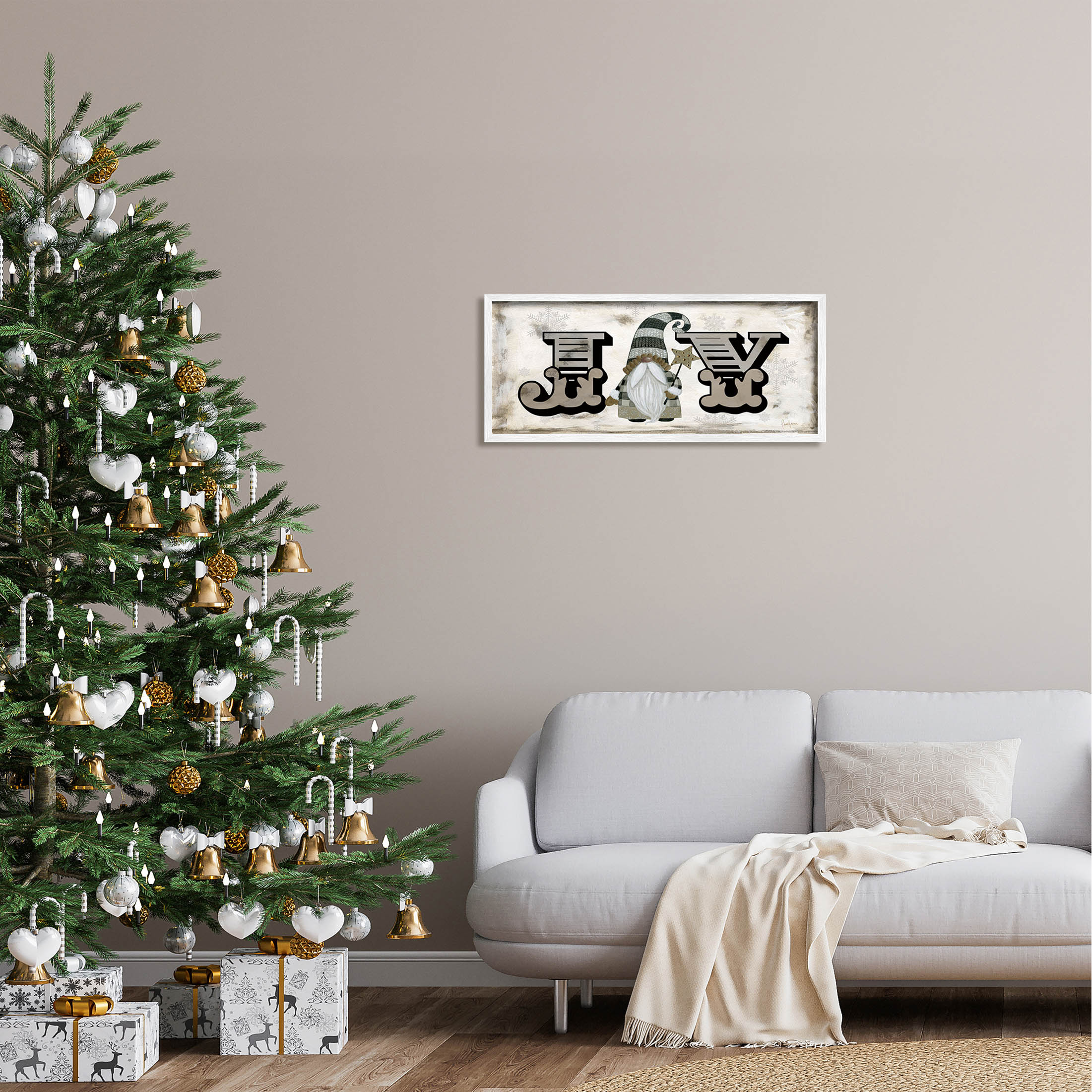 Stupell Industries Joy Vintage Holiday Gnome Graphic Art White Framed Art Print Wall Art, Design by Livi Finn