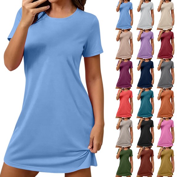 Endives Breathable Women's Sleepshirt Round Neck Summer Nightgown for Women Nightshirt Short Sleeve Lounge Dress for Women Sleepshirts Women Nightgowns Sleepshirts S-5XL Dark Blue M