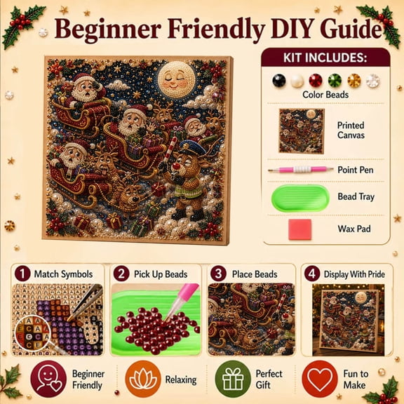 WDOBM Christmas Pearl Painting Kit, Christmas Diamond Painting Kit with Frame, Pearl Painting Kit for Adults Beginners, Santa Claus Pearl Dot Painting Canvas Kit for Home Wall Decor