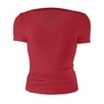 thumbnail image 4 of MIXUE Womens Summer Tops Summer Solid Color V Neck Short Sleeve Sexy Slim Fashion Tshirts Outwear,Red,S, 4 of 5