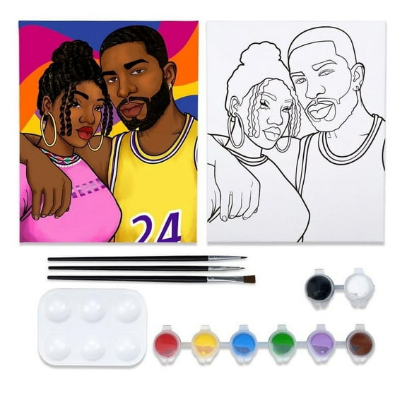 VOCHIC Canvas Painting Kit Pre Drawn Canvas Painting Set for Adult Couple Selfie Outline Drawn Canvas Paint DIY Sip and Paint Party Painting Kit Birthday Gift (8x10)