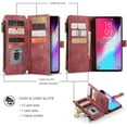 thumbnail image 2 of Wallet Case for Samsung Galaxy S10, Premium Handmade PU Leather Phone Case Card Slots Magnetic Closure Zipper Pocket Kickstand Flip Case with Hand Strap - Vintage Red, 2 of 14