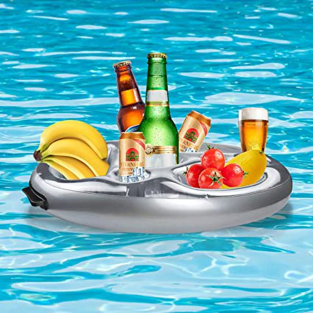 Portavasos inflable, 2 en 1 Portavasos inflables Bocadillos Portavasos inflable Bandeja inflable Barra flotante Barra de piscina inflable, para piscina Fiesta en la playa JM