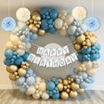 thumbnail image 4 of YANSION Beige Blue Balloon Kit, Baby Blue Metallic Gold Latex Balloons, Happy Birthday Banner, Paper Pom Pom Flower, Tablecloth for 13th 16th 18th 30th 40th 50th 60th, Birthday Decorations Men Women, 4 of 7