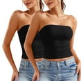 thumbnail image 2 of AKOEE 2 Pack Tube Tops for Women Undershirts Soft Stretch Cotton Strapless Off Shoulder Cropped Tee Blouses (M, Black), 2 of 7