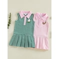 thumbnail image 3 of BemeyourBBs Toddler Baby Golf Dress Outfit Cute Infant Girls Summer Striped Dress Sleeveless Turn Down Collar Embroidery Pleated Tank Dress A Line Dress, 3 of 9