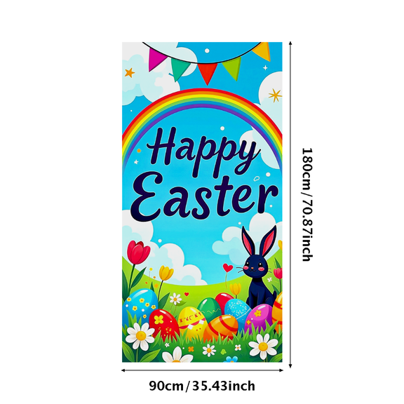 Colorful Easter Themed Banner with Rainbow Bunny and Eggs Party Decoration Backdrop Background for Easter Party Celebrations Photography Props Decorations Happy Easter Events