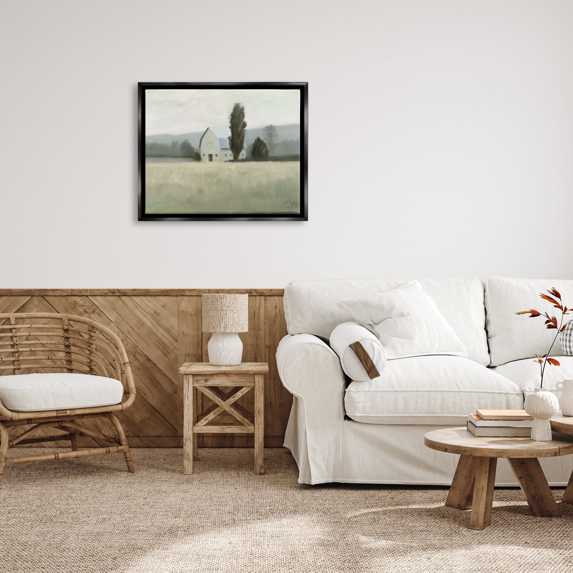 Stupell Industries Farmside Landscape White Barn Green Meadow Jet Black Framed Floating Canvas Wall Art, 24x30, by James Wiens