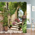 thumbnail image 3 of Fence Flowers Shower Curtains Blue Window Nature Floral Plants Scenery Modern Garden Wall Hanging Home Bathroom r with, 3 of 7