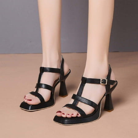 

Aufmer Clearance Sandals for Women Ladies Summer Casual Square-Head Sandals Chunky Heel High Heel Fashion Solid Color Sandals