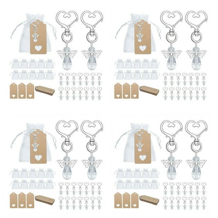 120 Pcs Angel Keychain Souvenir Wedding Gifts Baby Shower Favor Gifts Set with Tag Drawstring Candy Bag