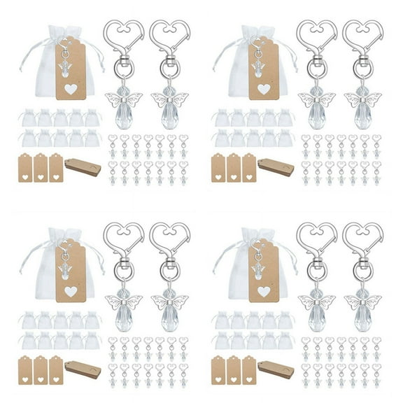 120 Pcs Angel Keychain Souvenir Wedding Gifts Baby Shower Favor Gifts Set with Tag Drawstring Candy Bag