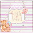 thumbnail image 2 of Metal Light Switch Wall Plate Outlet Cover (2 Teddy Bears With Love Heart Balloon Flower Pink Stripes - Double Toggle), 2 of 2