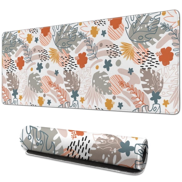 Expérience de Confort et de Contrôle avec Grand Tapis de Bureau Art Abstrait Base en Caoutchouc Antidérapante Imperméable Design Feuilles Boho Compatible avec Ordinateur Portable de Bureau 31.5 X 11.8 Pouces