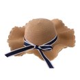 thumbnail image 1 of Sombrero de paja con lazo para mujer, circunferencia de 56-58 cm, borde ondulado, cinta, ala grande, sombrero para el sol, sombrero de verano, protector solar, sombrilla de playa, 1 of 5