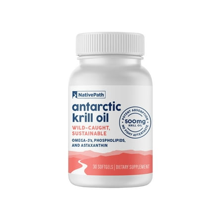 NativePath Antarctic Krill Oil 500mg, Omega-3 with Astaxanthin, 30 Softgels
