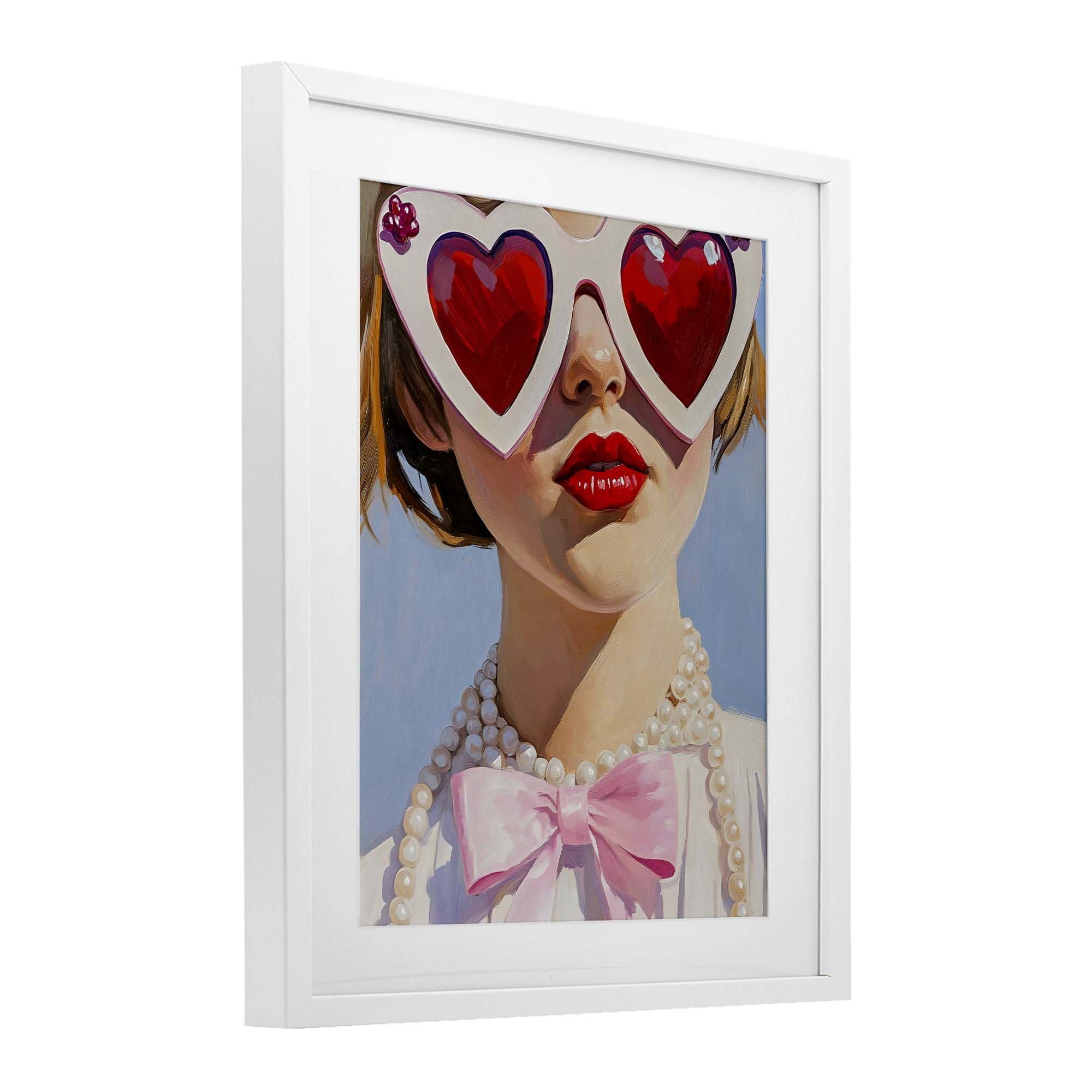 Stupell Industries Romantic Red Heart Glasses White Framed Print Under Glass, design by The Prints Vibe