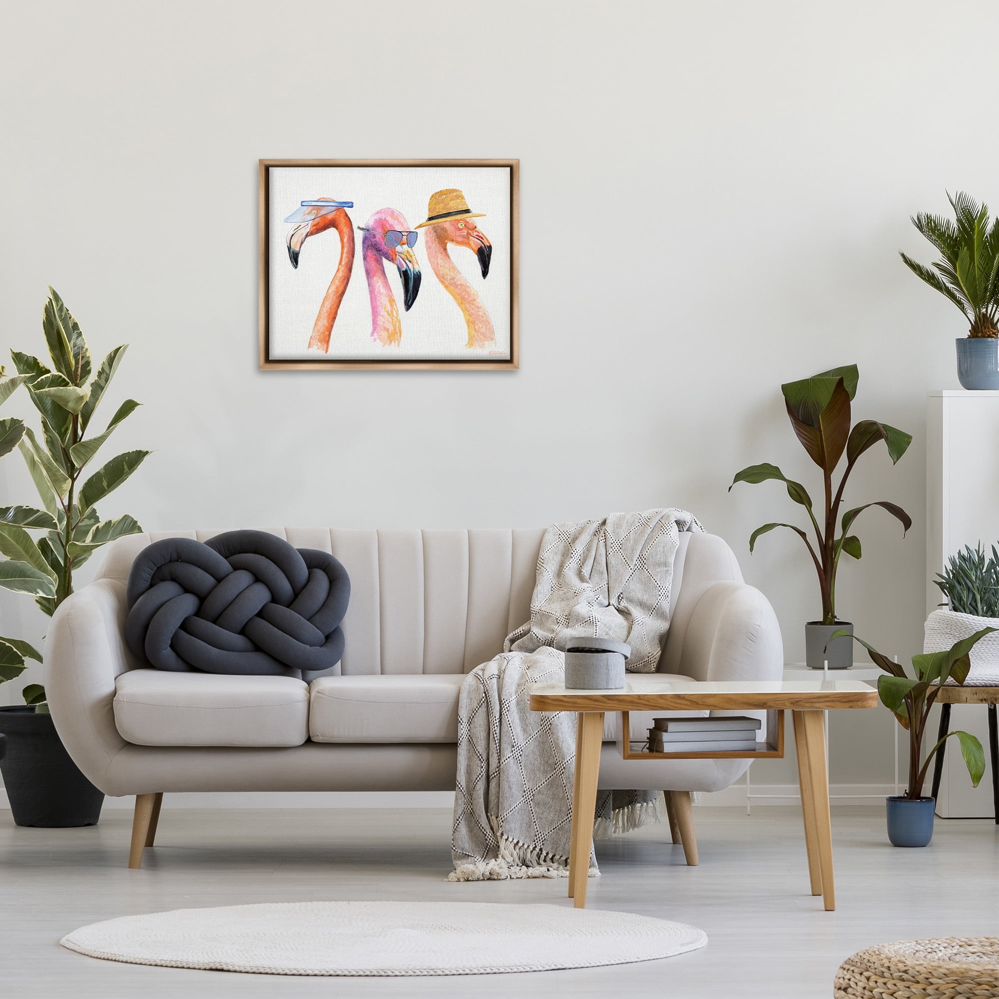 Stupell Industries Summer Flamingo Fashion Animals & Insects Painting Brown Floater Framed Canvas Art Print Wall Art, 31 x 25