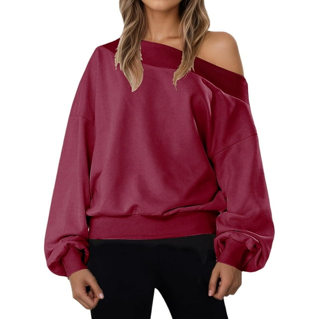 Off Shoulder Sweatshirt Women Casual Drop Should Sweatshirt Oversized Long Sleeve Pullover Tops