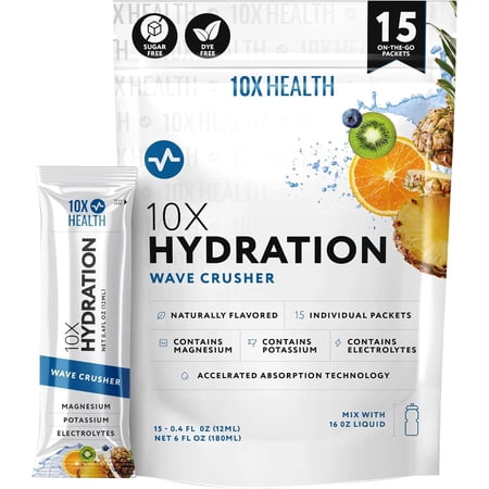 10X Hydration Wave Crusher - Electrolyte Drink Mix Packets, 15 Stick Packs, Natural Flavor