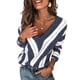 thumbnail image 5 of Suéteres de punto a rayas con cuello en V para mujer, suéter de punto a rayas informal con cuello en V profundo y manga sexy, 5 of 5