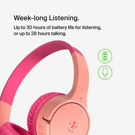 Belkin - Sound Form Mini Wireless On-Ear Headphones for Kid - Pink