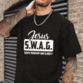 thumbnail image 4 of Jesus SWAG T-Shirt – Serve Worship and Glorify Christian Tee, Unisex Religious Streetwear Style Shirt, Cotton Faith Apparel for Men and Women, Bold Bible-Inspired Graphic Top, 4 of 6